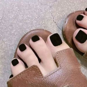 24pcs Black Short Square Press On Toenail